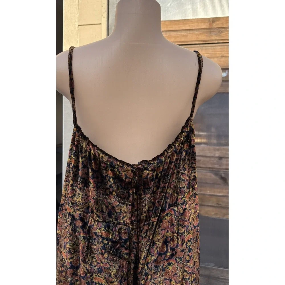 Free People Weekender Printed Velvet Jumpsuit featuring a paisley pattern Size L